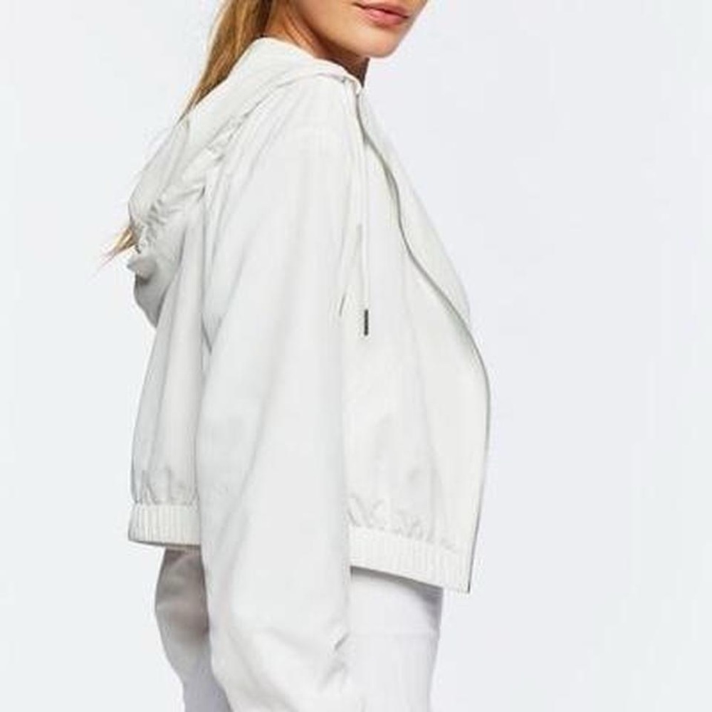 Active Flick Hooded Windbreaker Cropped Zip Up Hoodie White Jacket